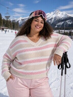 ⭐️2/$30⭐️ Wild Fable Women's V-Neck Tan/Blush Cropped Long Sleeve Sweater XXL
